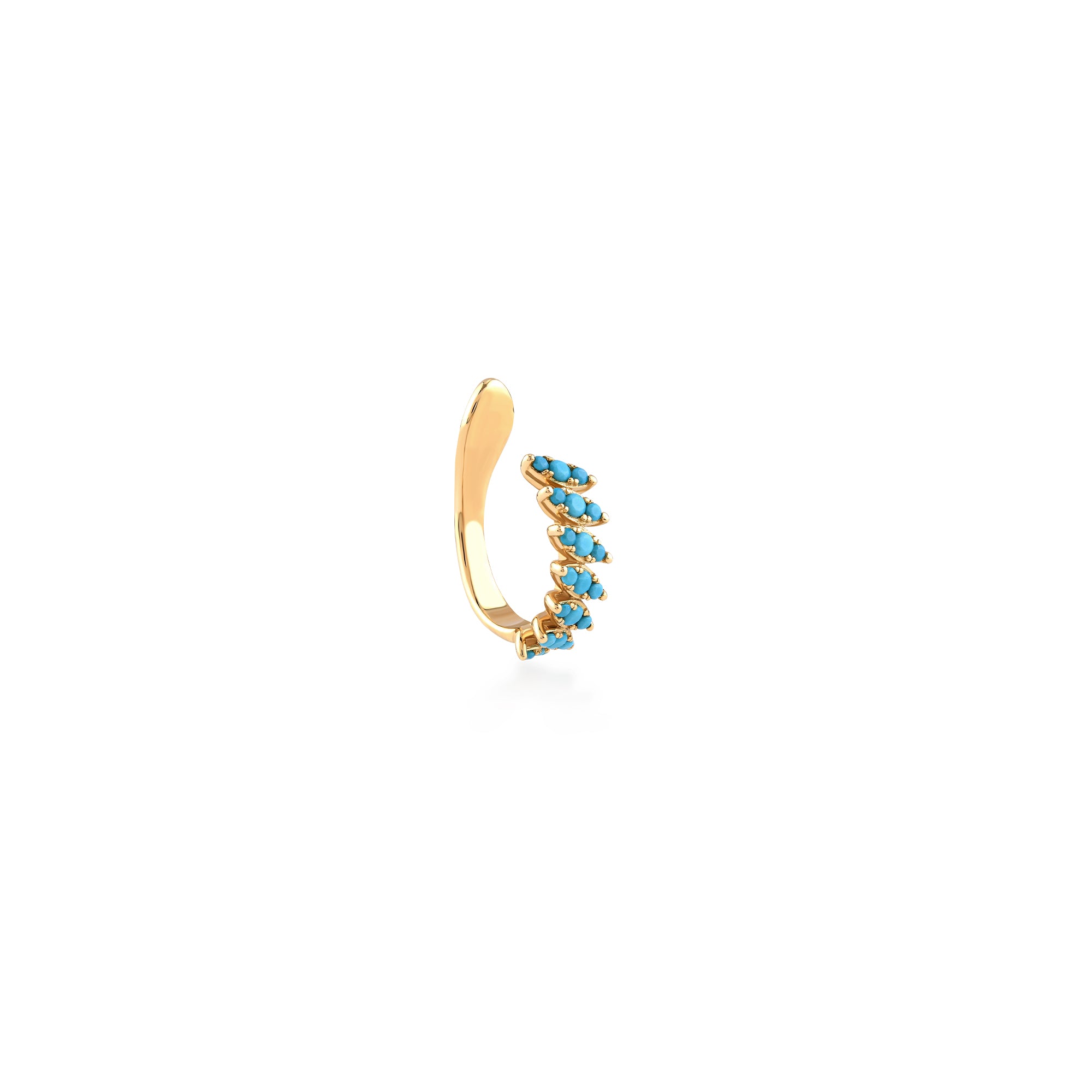 Modern Sıralı Yatay Turkuaz Taşlı Altın Earcuff / 14 Ayar Sarı Altın