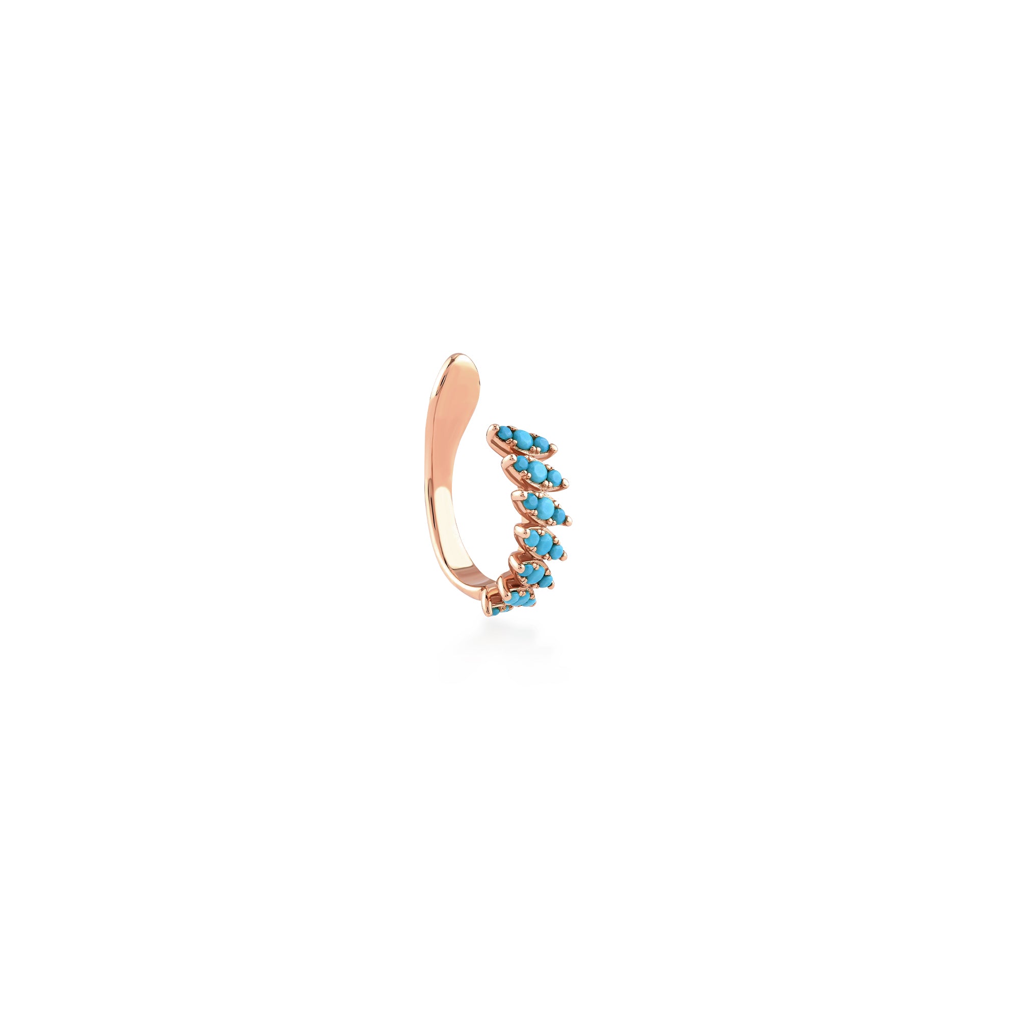 Modern Sıralı Yatay Turkuaz Taşlı Altın Earcuff / 14 Ayar Rose Altın