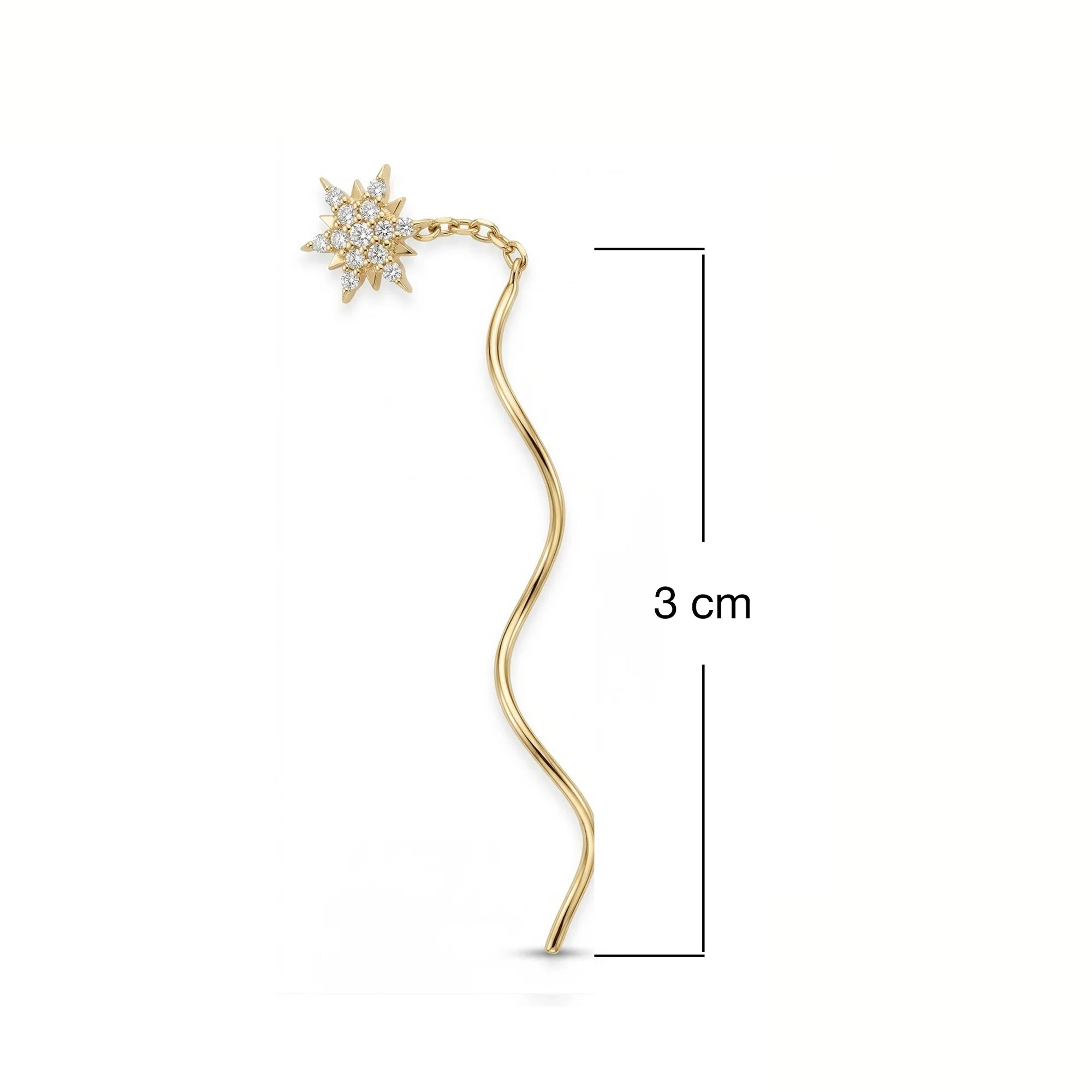 Ballerina Üçlü Markiz Taşlı Kavis Sallantılı Altın Relax Piercing / 14 Ayar Sarı Altın / Size
