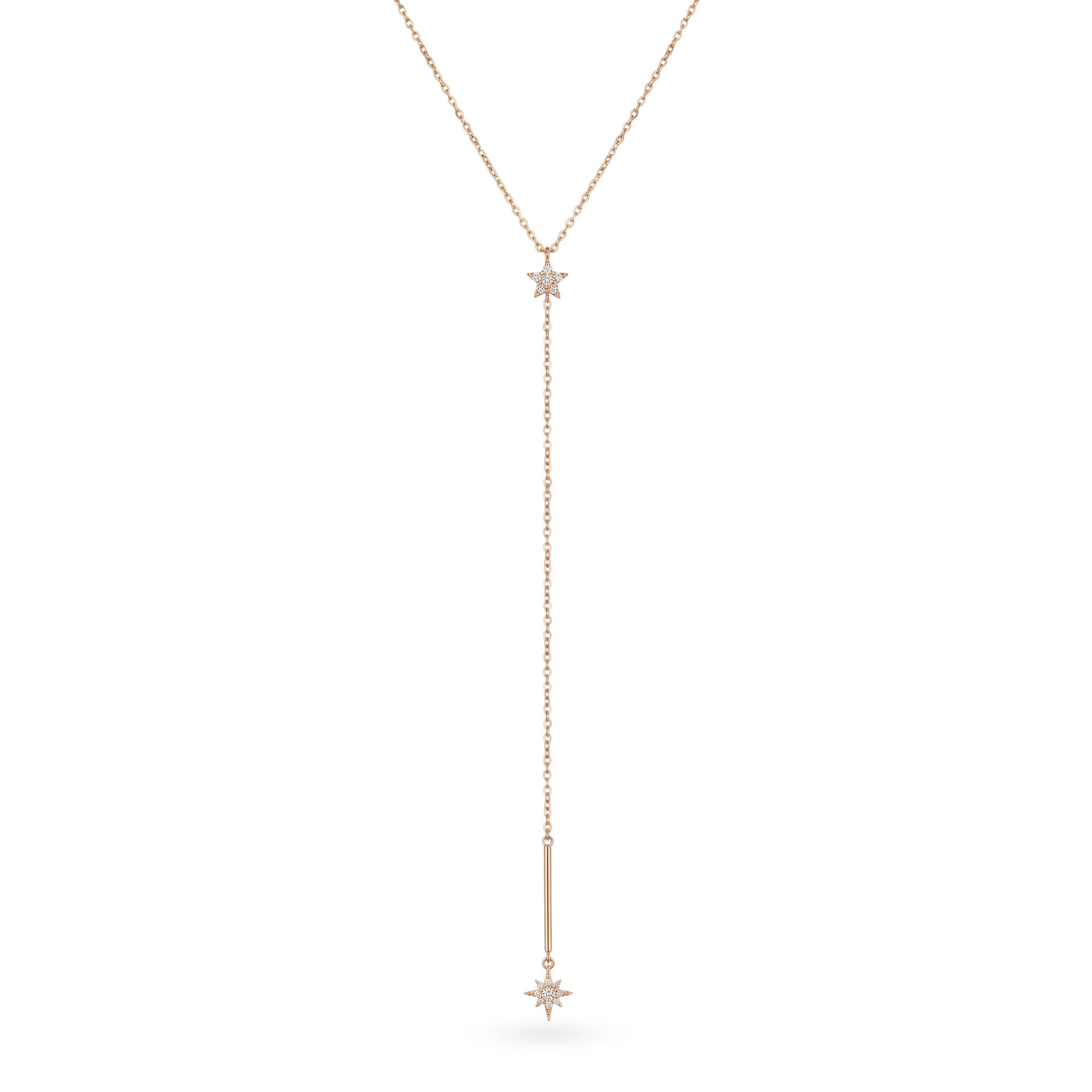 Kuzey Yıldızı Sallantılı Y Model Taşlı Altın Kolye /14 Ayar Rose Altın