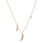 Çift Tüylü Taşlı Altın Kolye / 14 Ayar Rose Altın