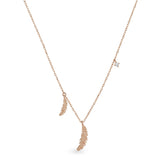 Çift Tüylü Taşlı Altın Kolye / 14 Ayar Rose Altın