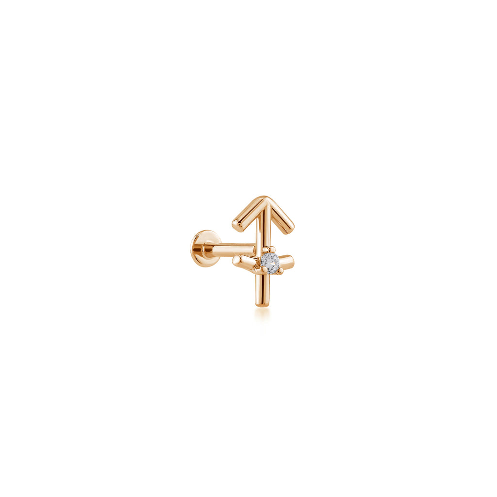 Sagittarius Yay Burcu Taşlı Altın Piercing / 14 Ayar Rose Altın