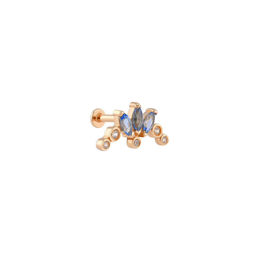 Tria Markiz Form Mavi Taşlı Altın Tragus Piercing / 14 Ayar Rose Altın