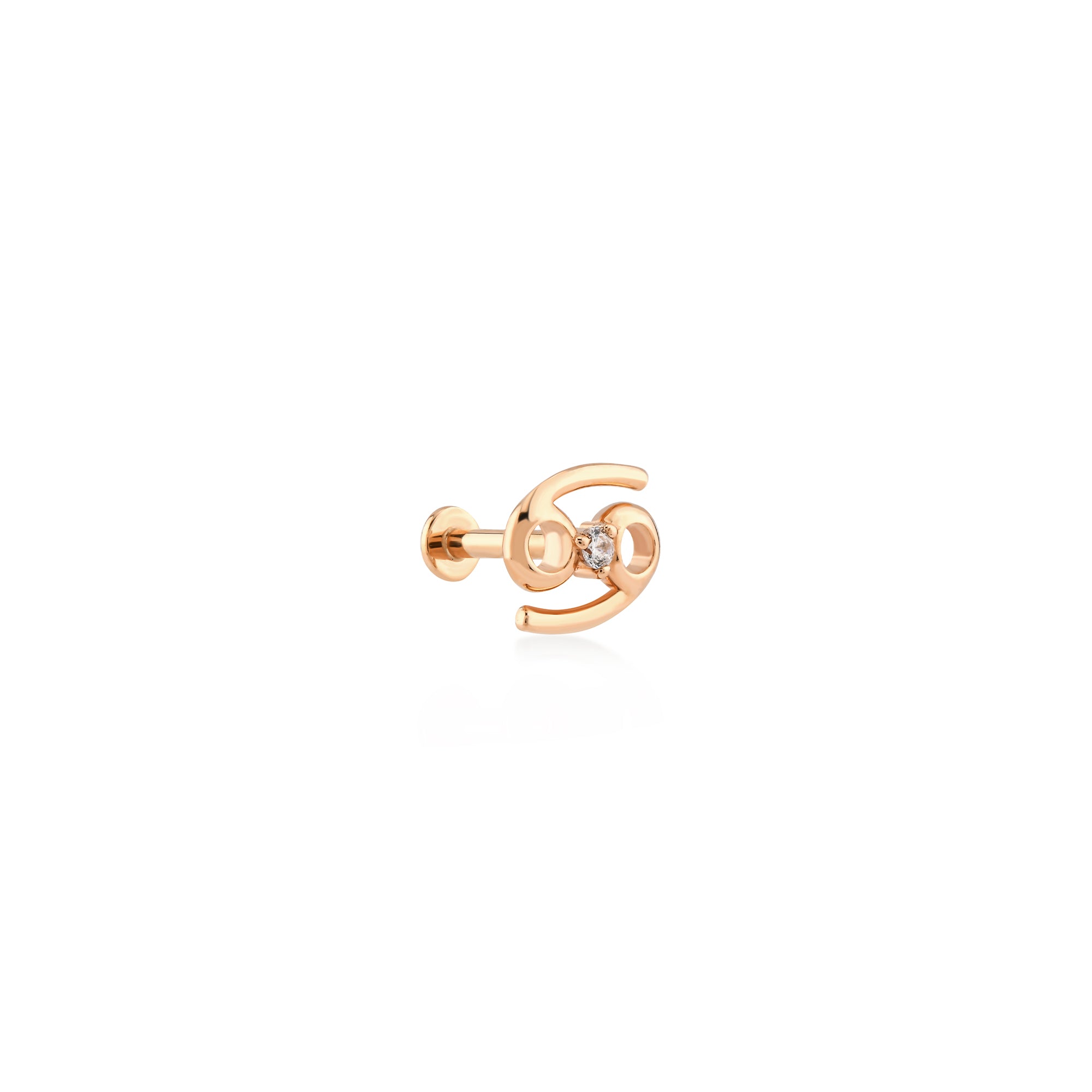 Cancer Yengeç Burcu Taşlı Altın Piercing / 14 Ayar Rose Altın
