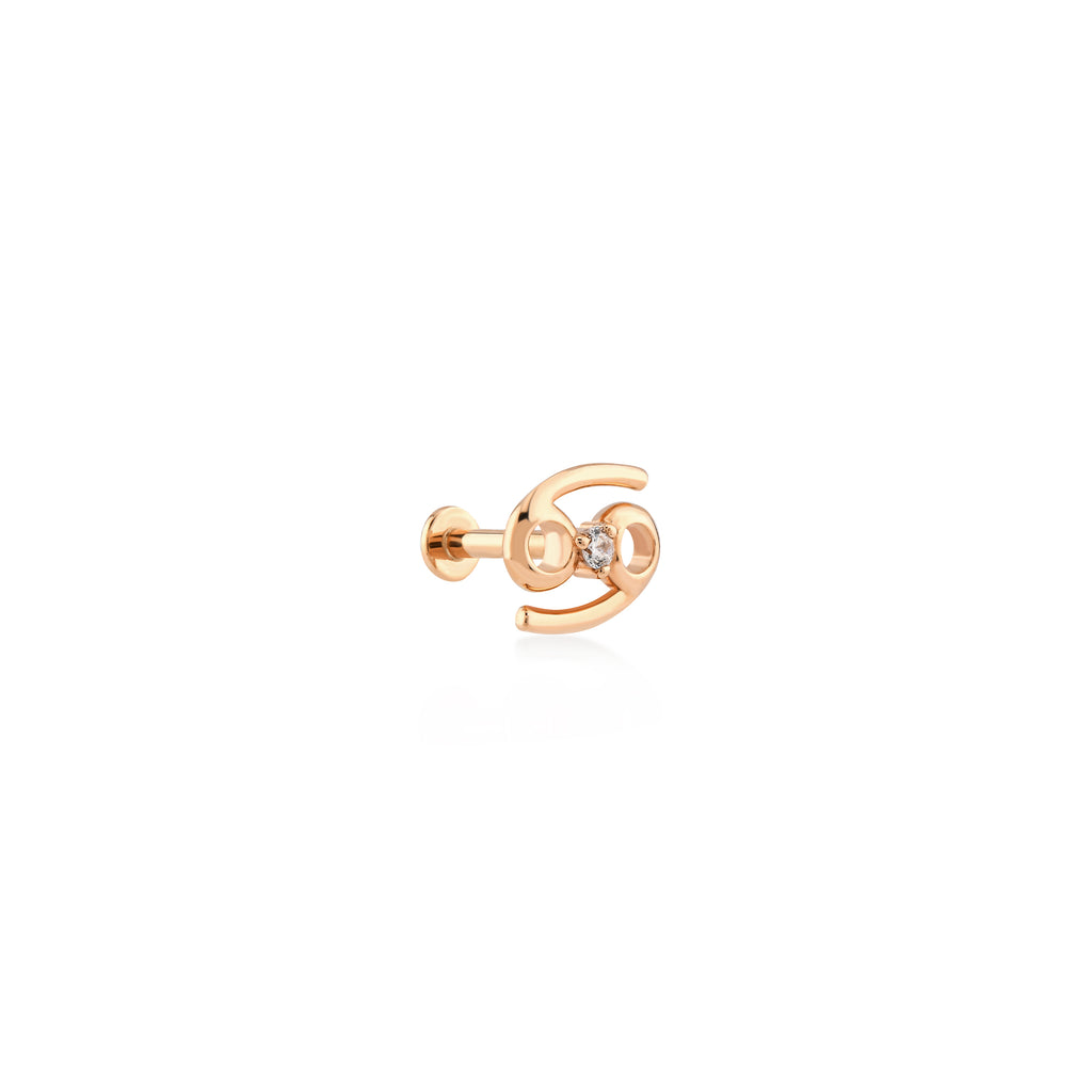 Cancer Yengeç Burcu Taşlı Altın Piercing / 14 Ayar Rose Altın