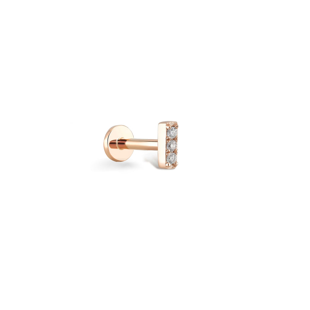 3 Taş Pırlanta Piercing / 14 Ayar Rose Altın