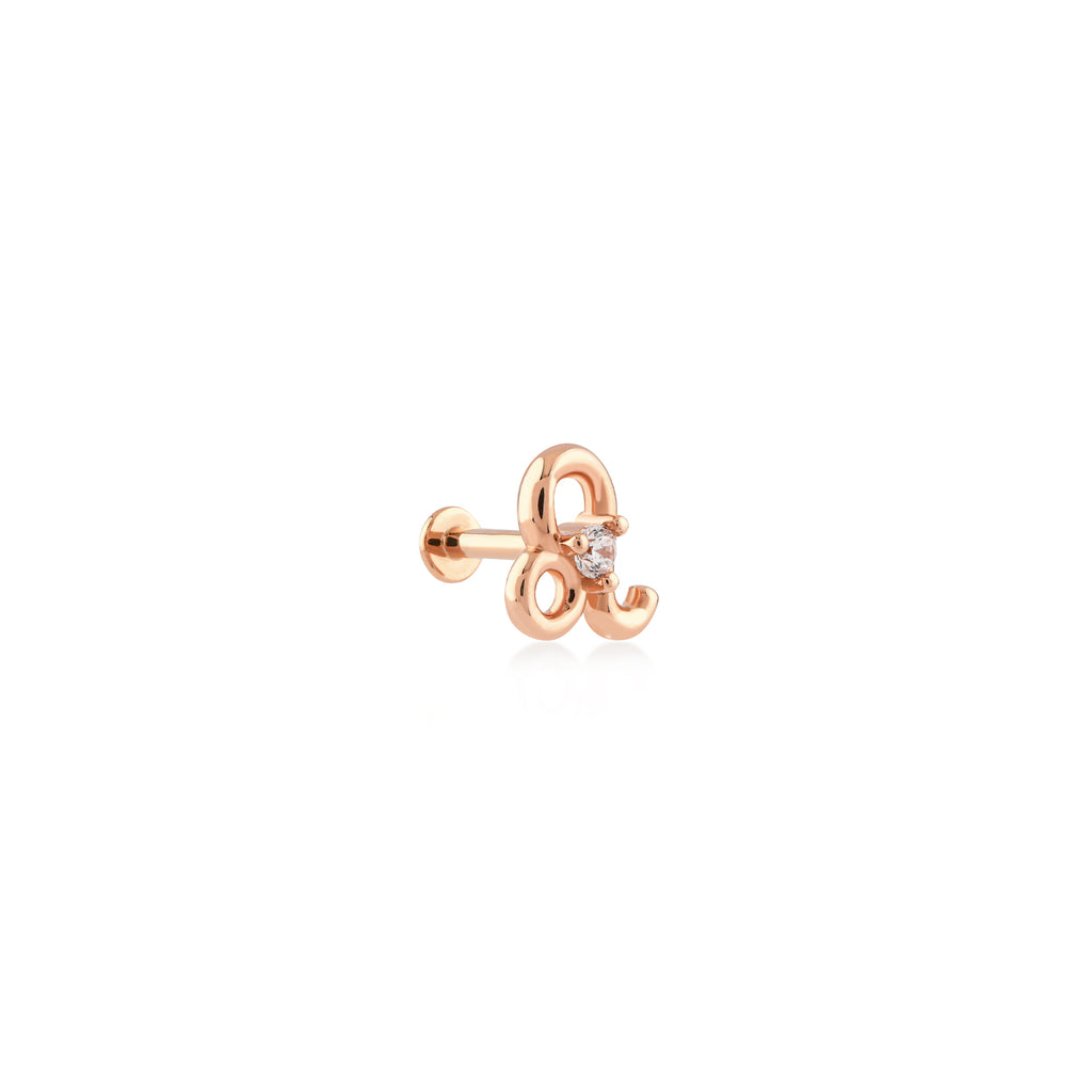 Leo Aslan Burcu Taşlı Altın Piercing / 14 Ayar Rose Altın