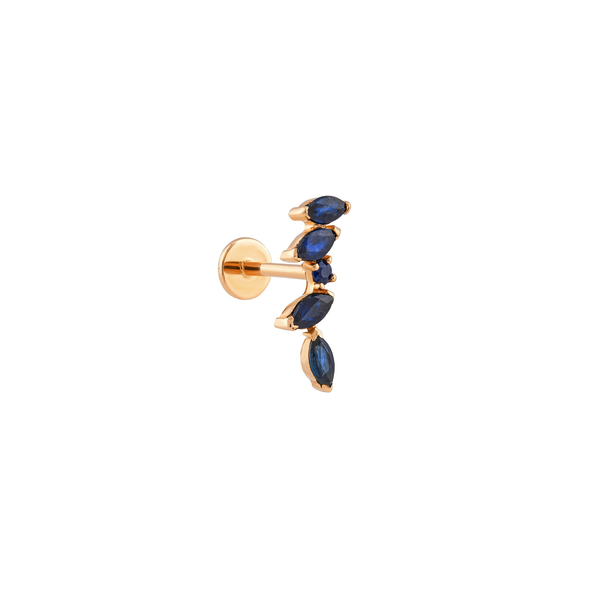 Asimetrik Markiz Form Mavi Taşlı Altın Piercing / 14 Ayar Rose Altın