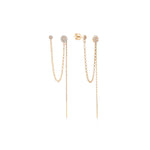 Çiçek Zincir Sallantılı Taşlı Tek Altın Küpe / 14 Ayar Rose Altın