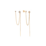 Çiçek Zincir Sallantılı Taşlı Tek Altın Küpe / 14 Ayar Rose Altın