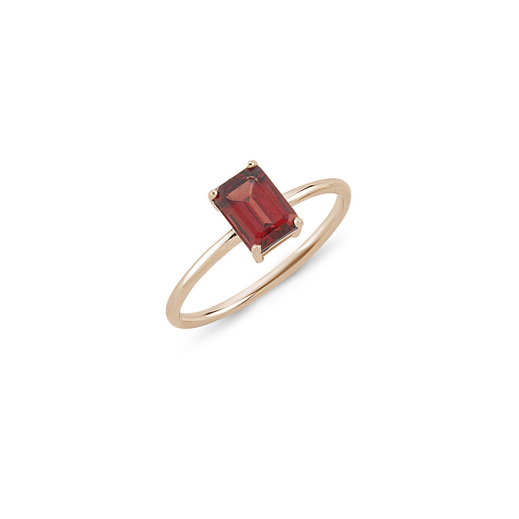 14 Ayar Altın Dikey Baget Kesim Garnet ve Topaz Taşlı Altın Yüzük