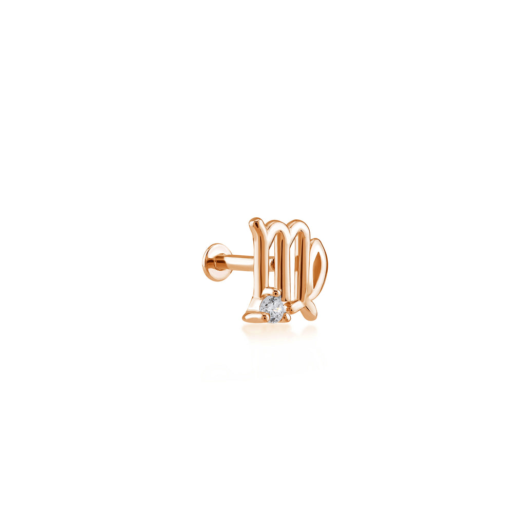 Virgo Başak Burcu Taşlı Altın Piercing / 14 Ayar Rose Altın