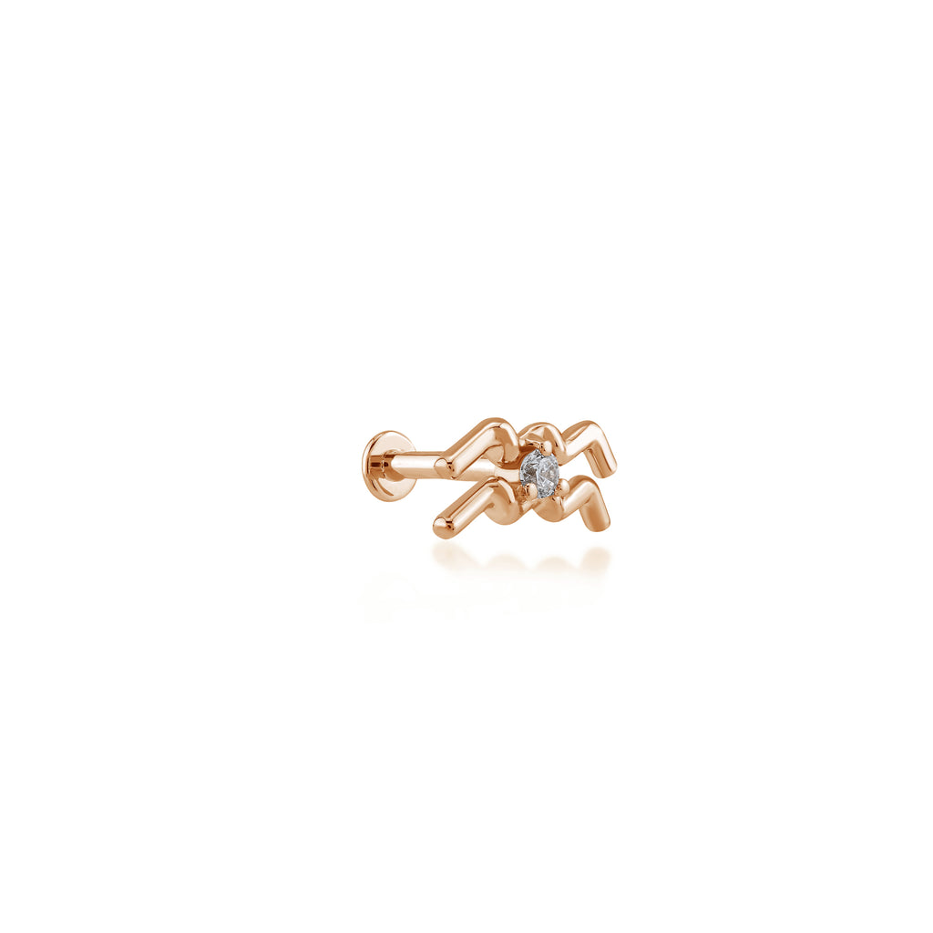 Aquarius Kova Burcu Taşlı Altın Piercing / 14 Ayar Rose Altın