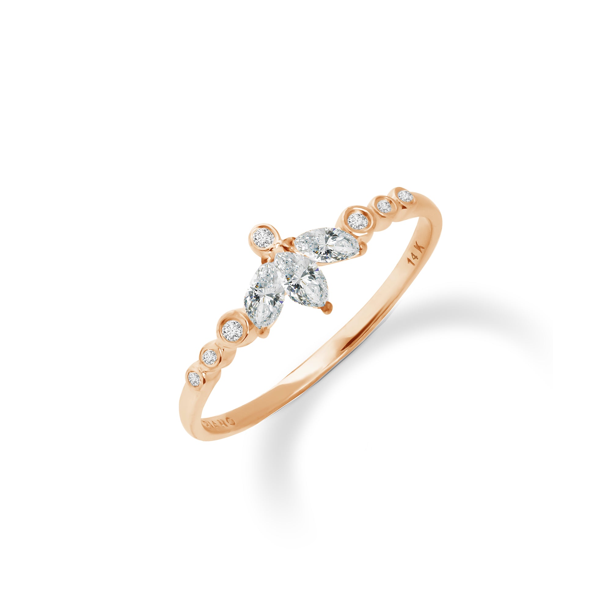 0.29 ct Çiçek Markiz Form Pırlanta Yüzük / 14 Ayar Rose Altın