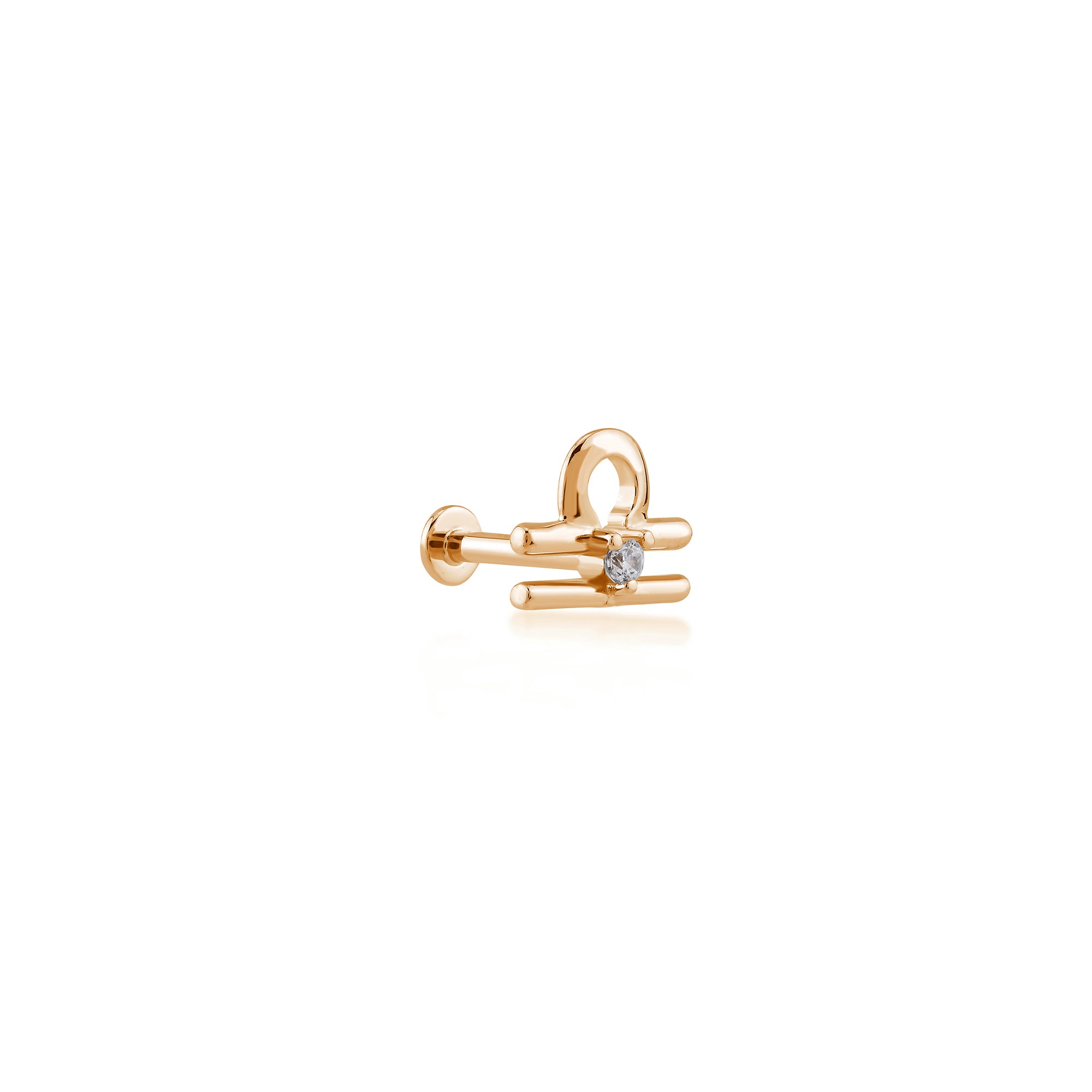 Libra Terazi Burcu Taşlı Altın Piercing / 14 Ayar Rose Altın