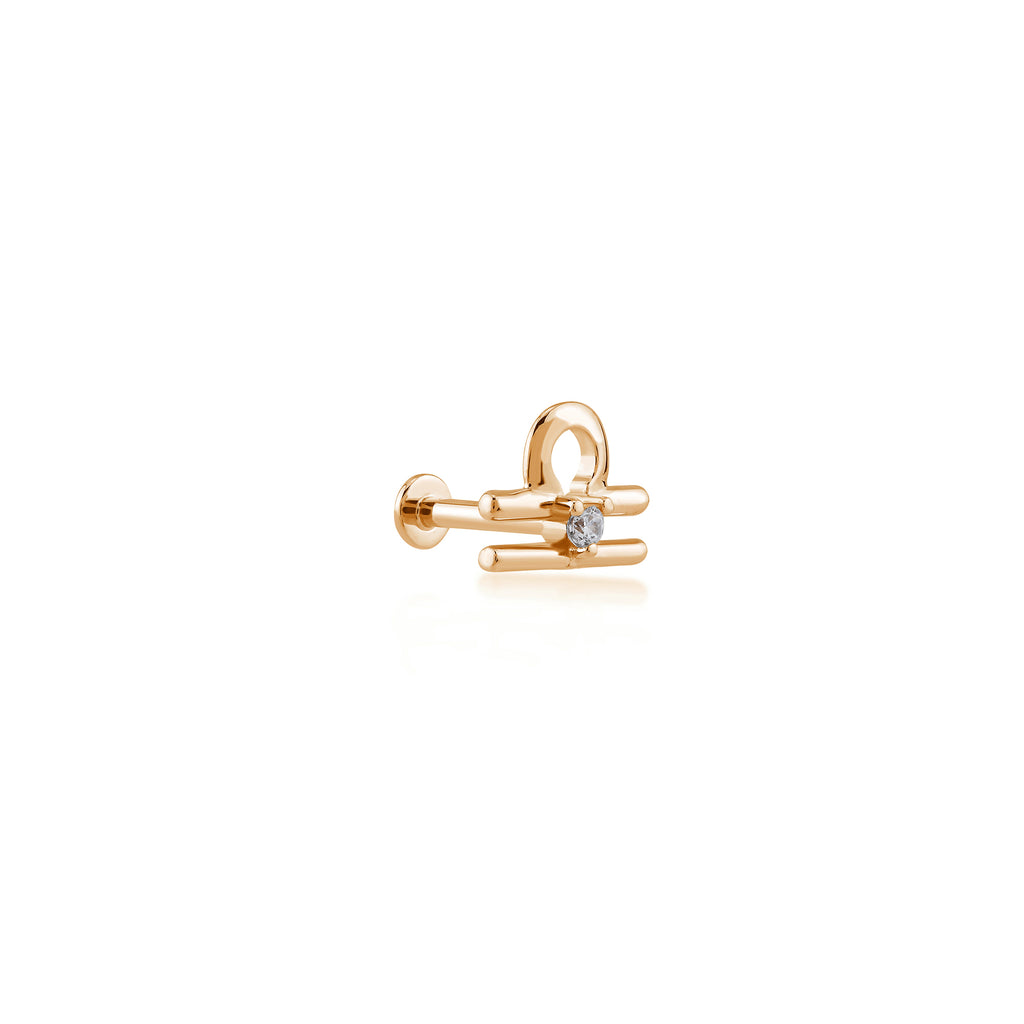 Libra Terazi Burcu Taşlı Altın Piercing / 14 Ayar Rose Altın