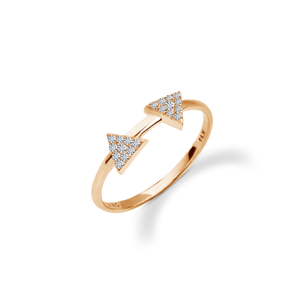 0.11 ct Asimetrik İkiz Minimal Üçgen Pırlanta Yüzük / 14 Ayar Rose Altın