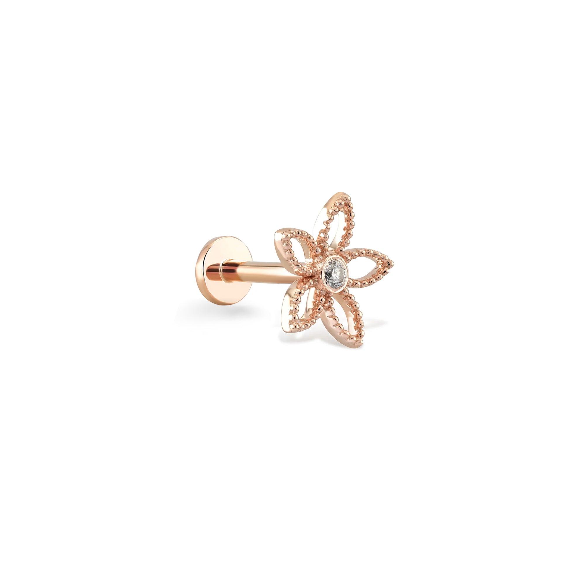 Nergis Çiceği Pırlanta Piercing / 14 Ayar Rose Altın