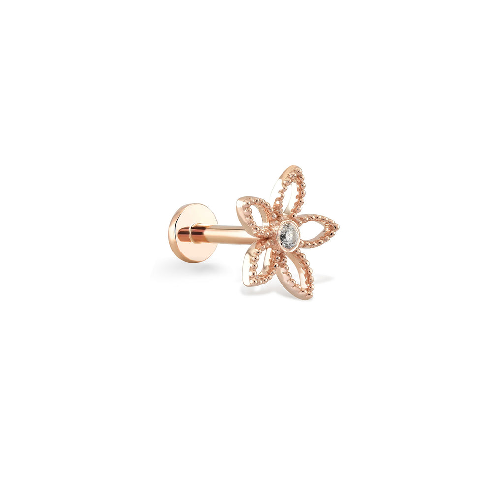 Nergis Çiceği Pırlanta Piercing / 14 Ayar Rose Altın