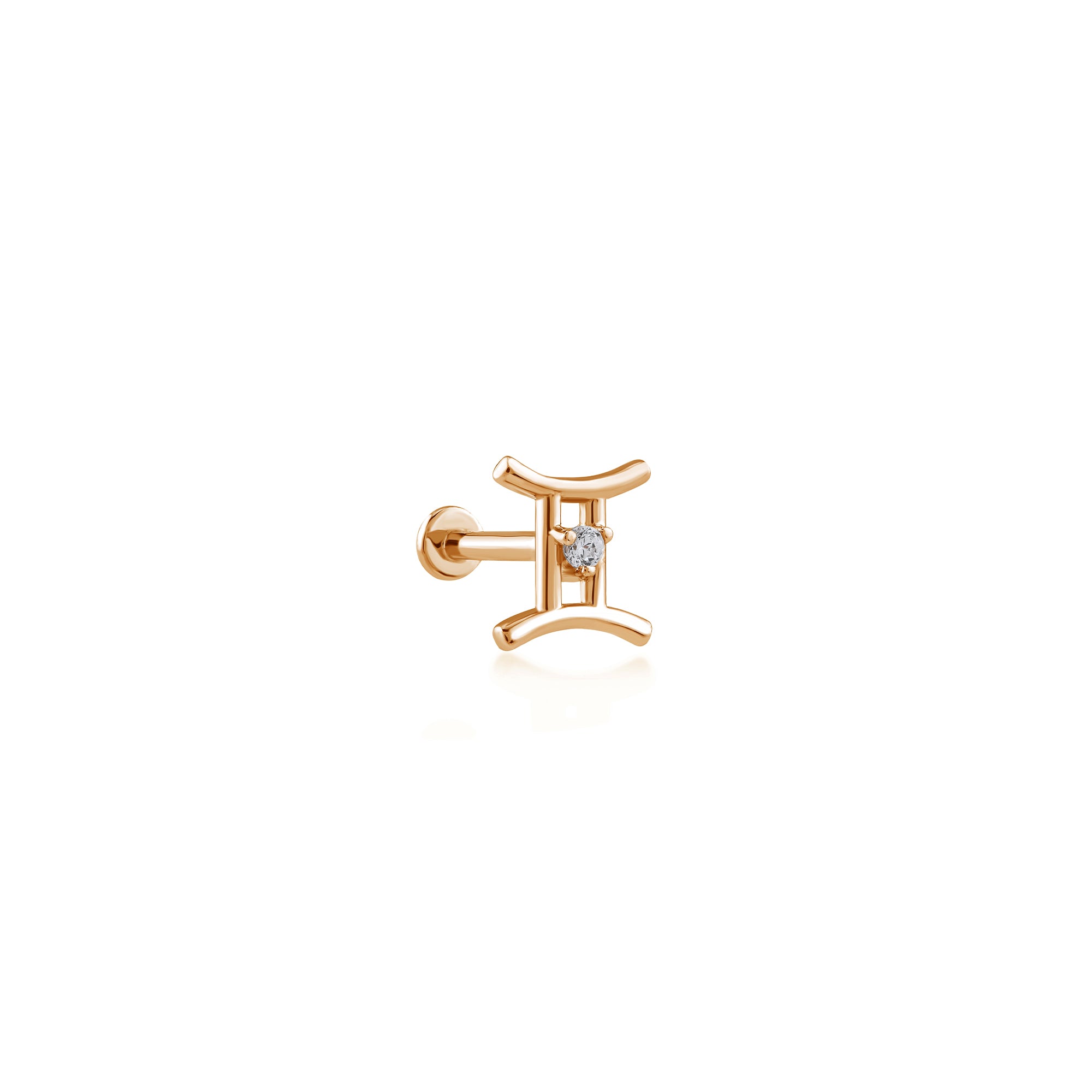 Gemini İkizler Burcu Taşlı Altın Piercing / 14 Ayar Rose Altın