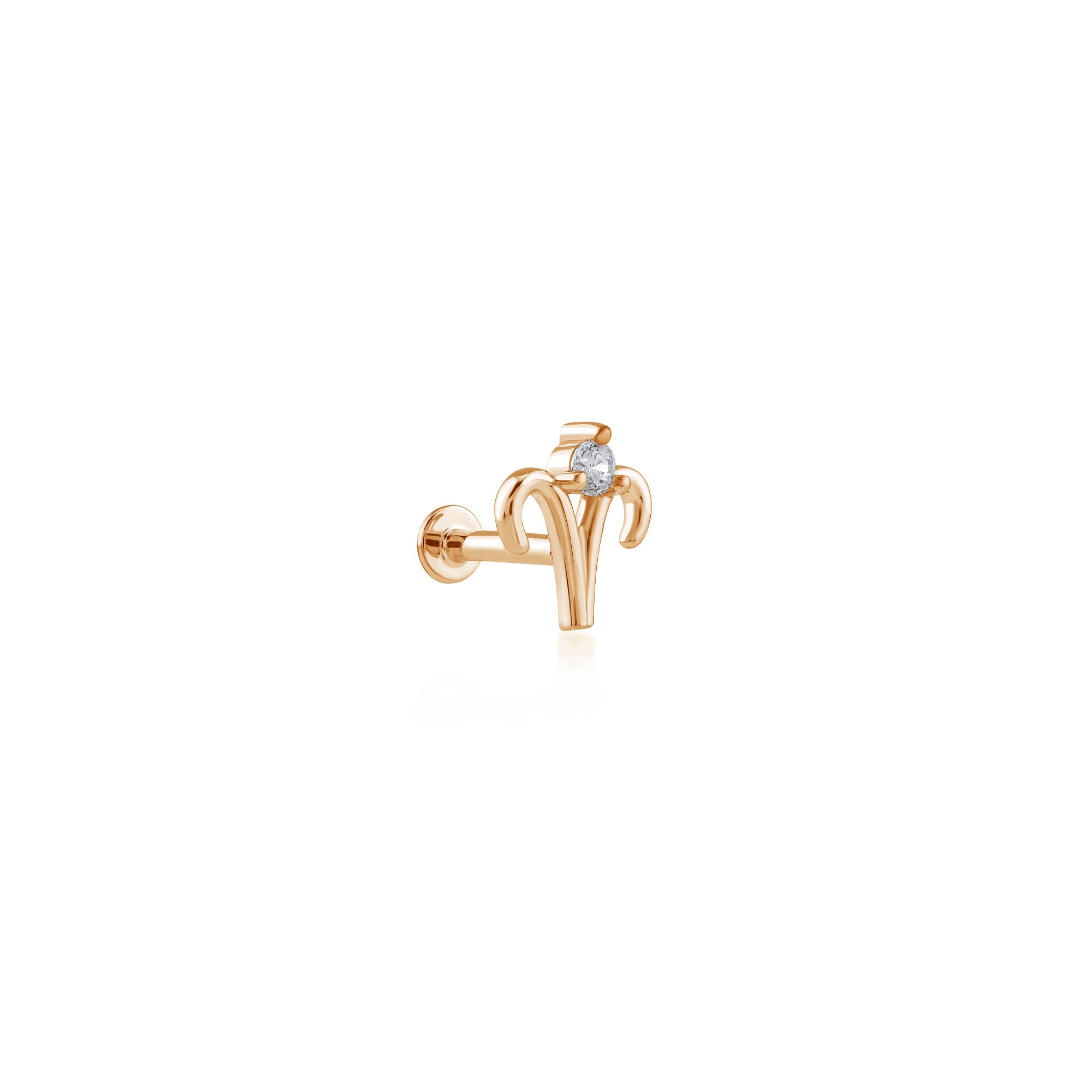 Aries Koç Burcu Taşlı Altın Piercing / 14 Ayar Rose Altın