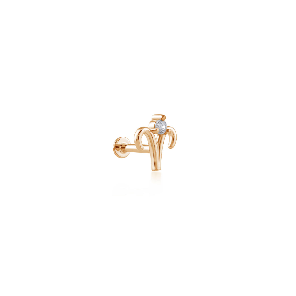 Aries Koç Burcu Taşlı Altın Piercing / 14 Ayar Rose Altın