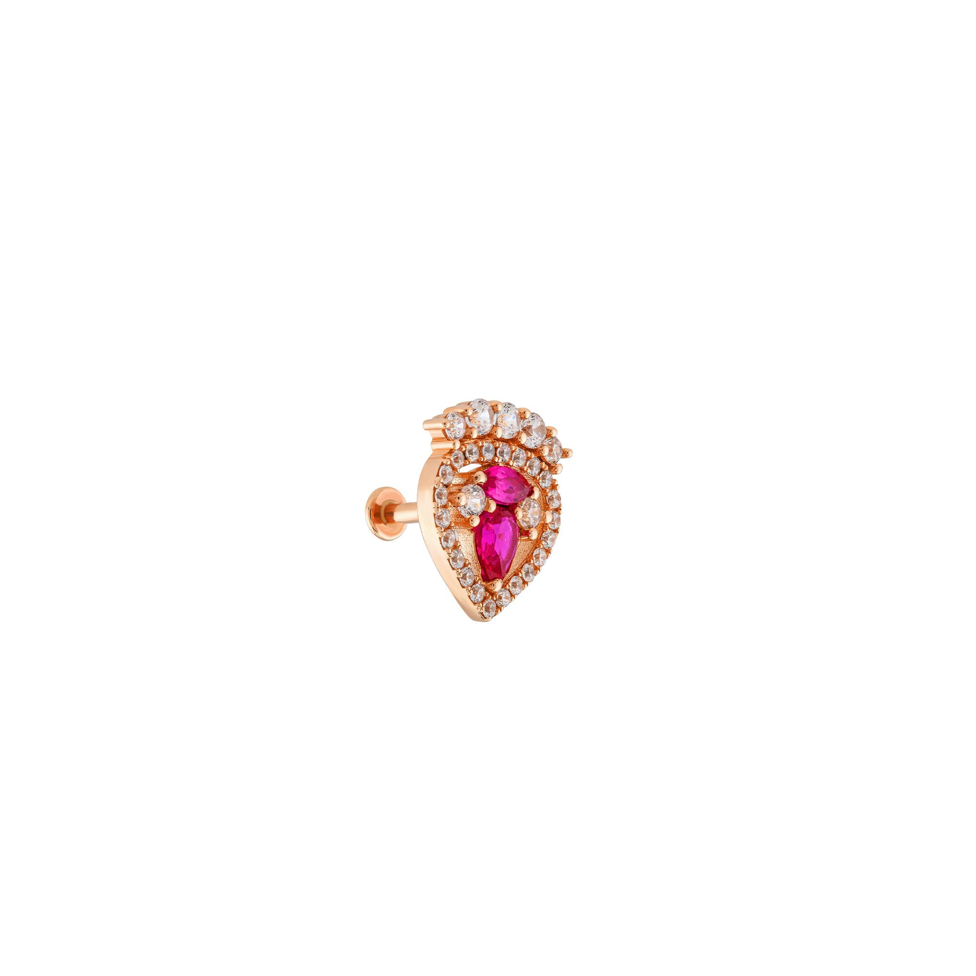 Renkli Taşlı Damla Altın Piercing / 14 Ayar Rose Altın