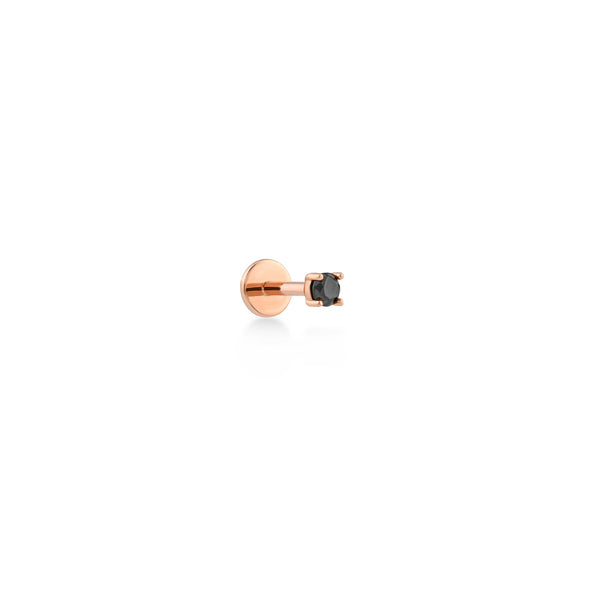 Nokta Tek Taş Siyah Pırlanta Piercing / 14 Ayar Rose Altın
