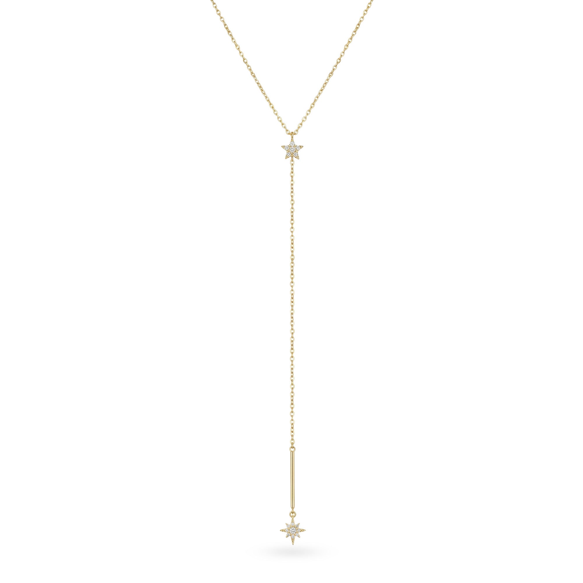 Kuzey Yıldızı Sallantılı Y Model Taşlı Altın Kolye /14 Ayar Sarı Altın