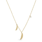 Çift Tüylü Taşlı Altın Kolye / 14 Ayar Sarı Altın