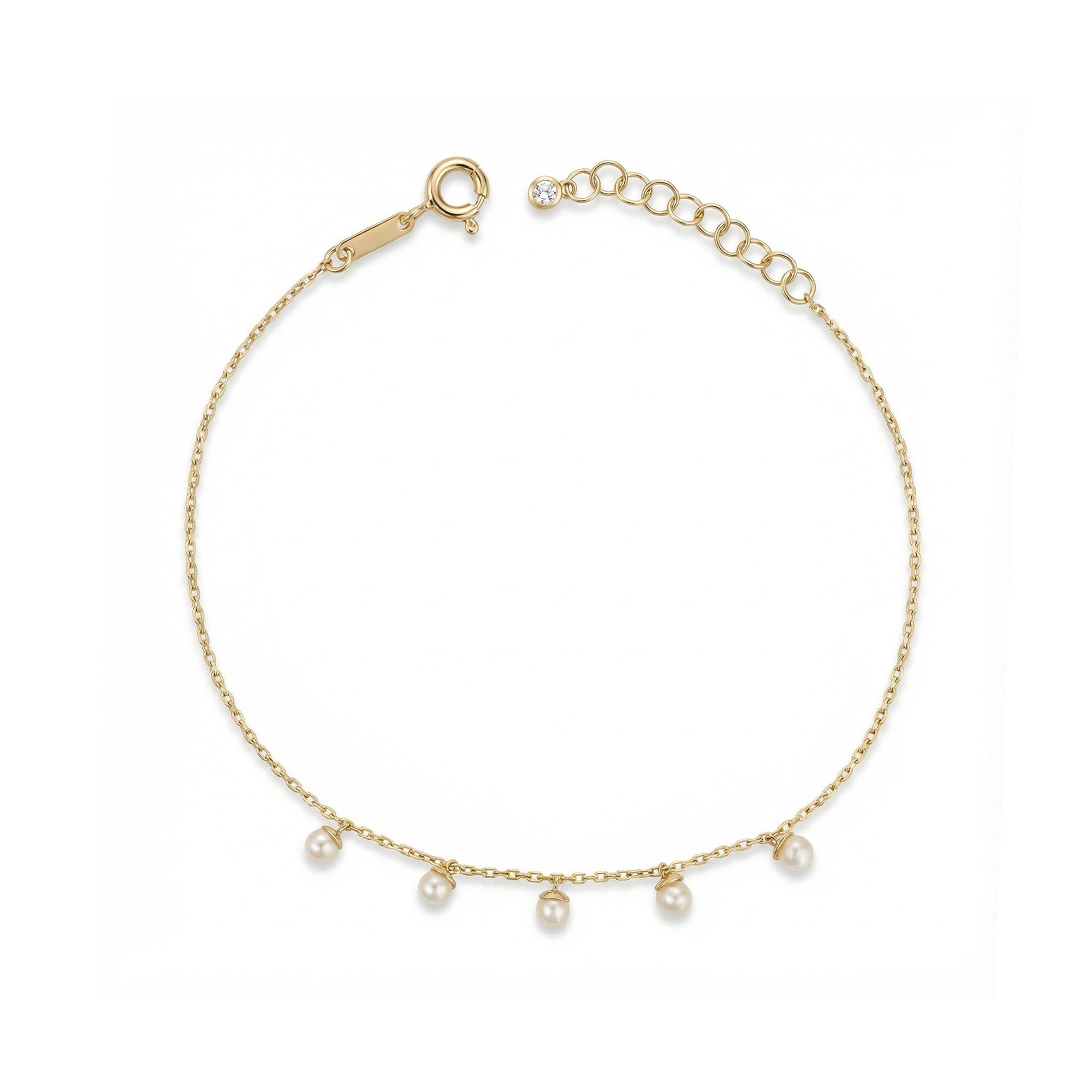 İncili Station Altın Bileklik / 14 Ayar Sarı Altın