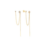 Çiçek Zincir Sallantılı Taşlı Tek Altın Küpe / 14 Ayar Sarı Altın