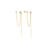 Çiçek Zincir Sallantılı Taşlı Tek Altın Küpe / 14 Ayar Sarı Altın