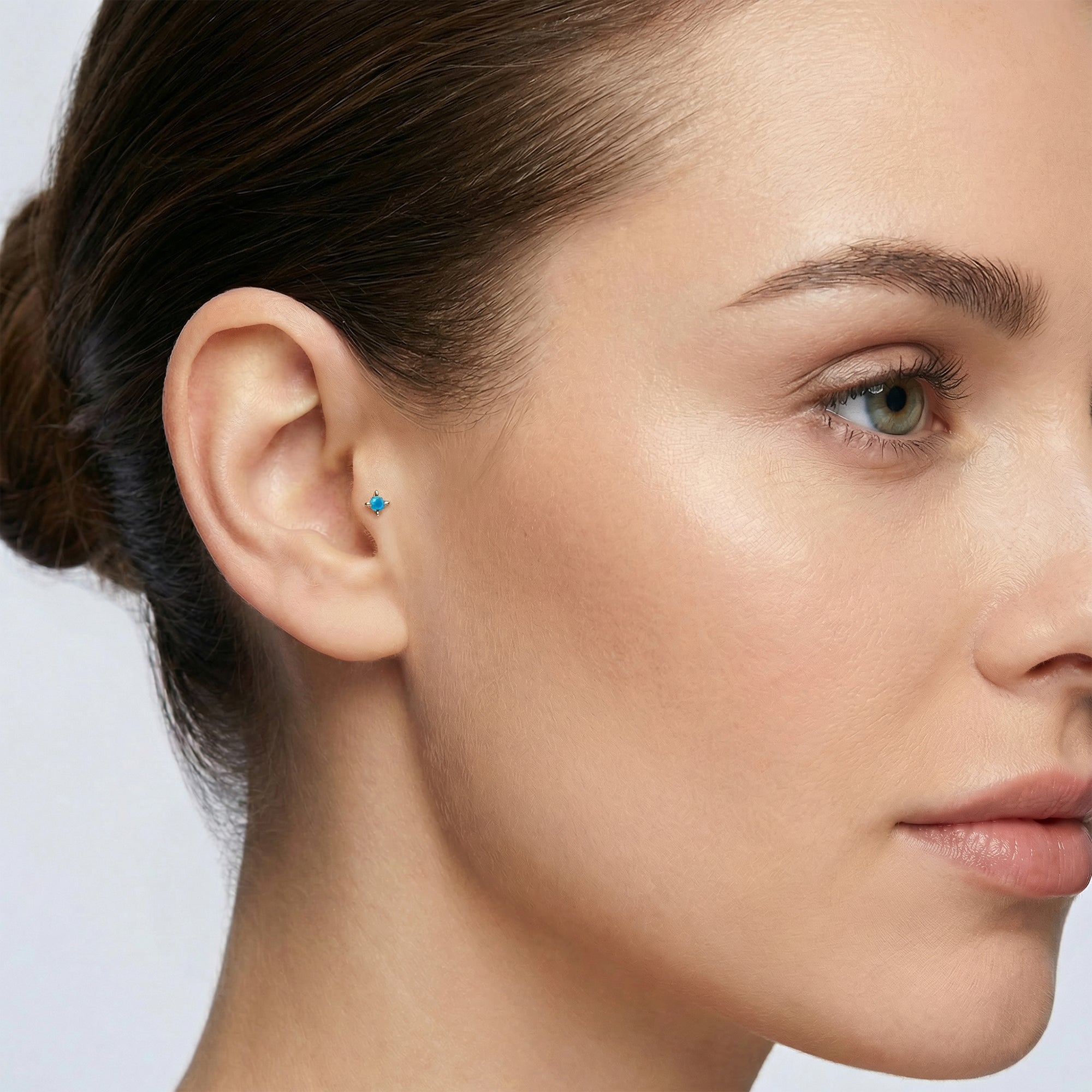 Turquoise / Palette Renkli Taş Seçenekli Altın Piercing / 14 Ayar Sarı Altın