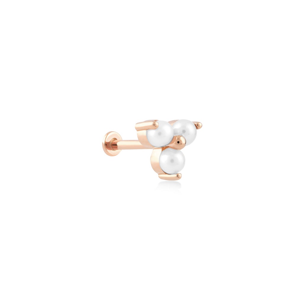Üç Top İnci Taşlı Altın Tragus Piercing / 14 Ayar Rose Altın