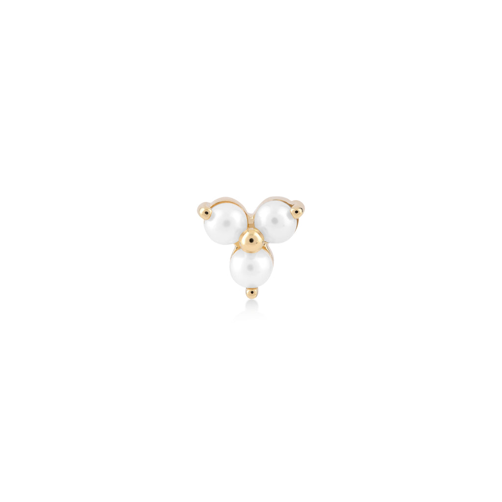Üç Top İnci Taşlı Altın Tragus Piercing / 14 Ayar Sarı Altın