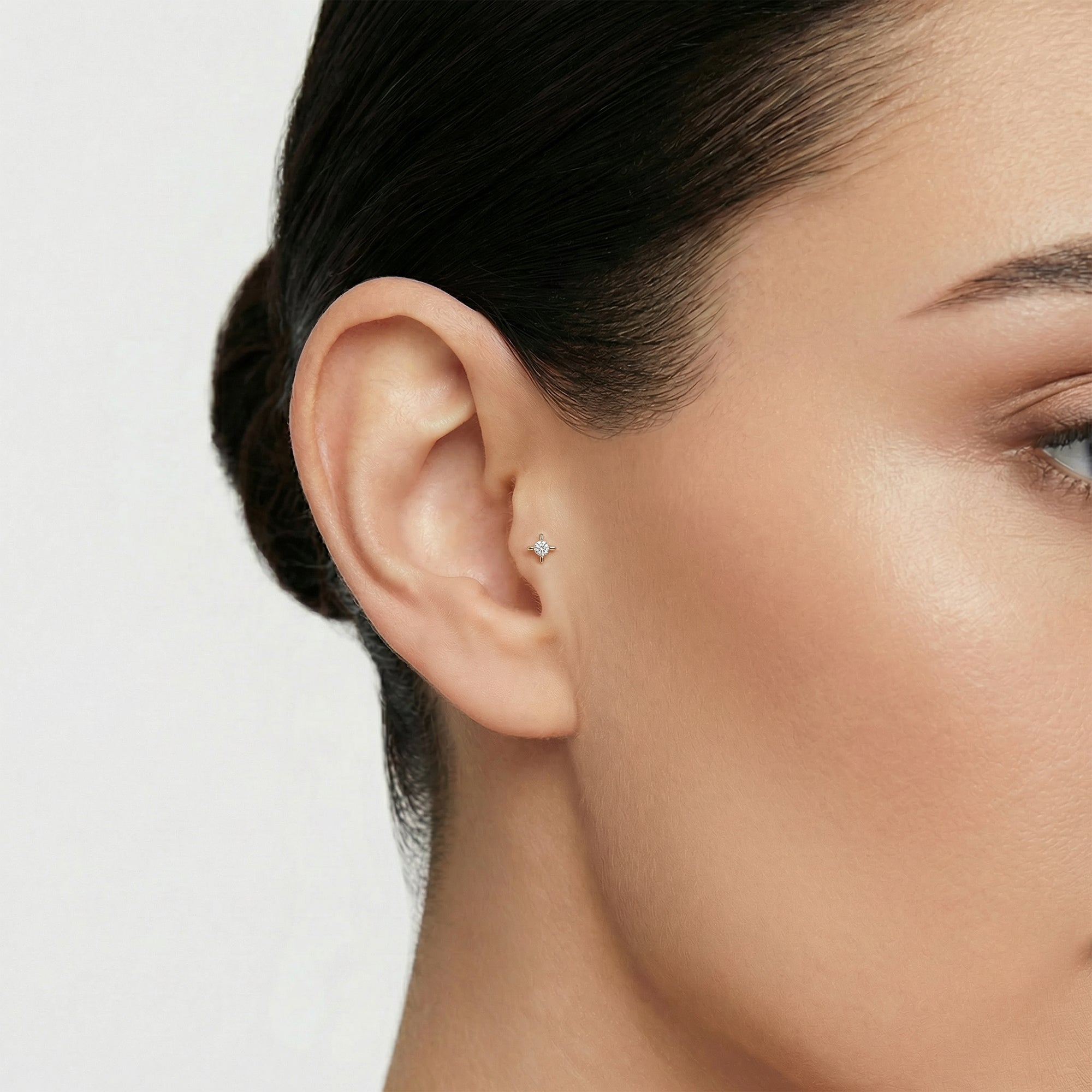 White / Palette Renkli Taş Seçenekli Altın Piercing / 14 Ayar Sarı Altın