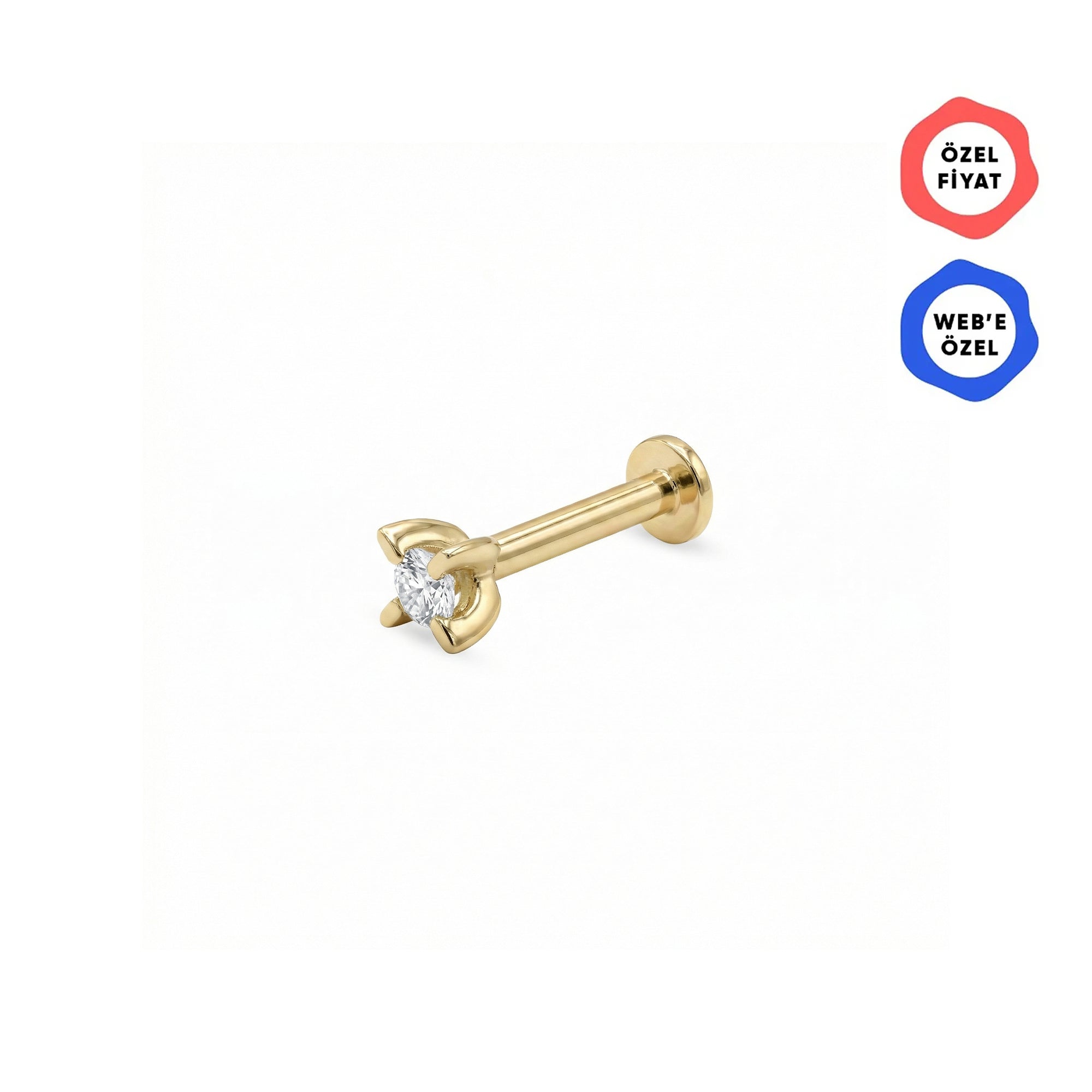 White / Palette Renkli Taş Seçenekli Altın Piercing / 14 Ayar Sarı Altın