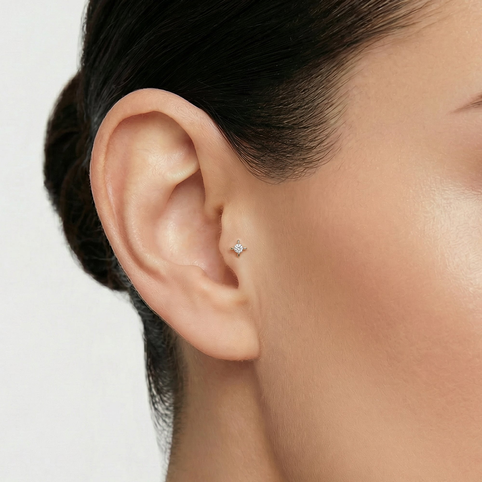 White / Palette Renkli Taş Seçenekli Altın Piercing / 14 Ayar Sarı Altın