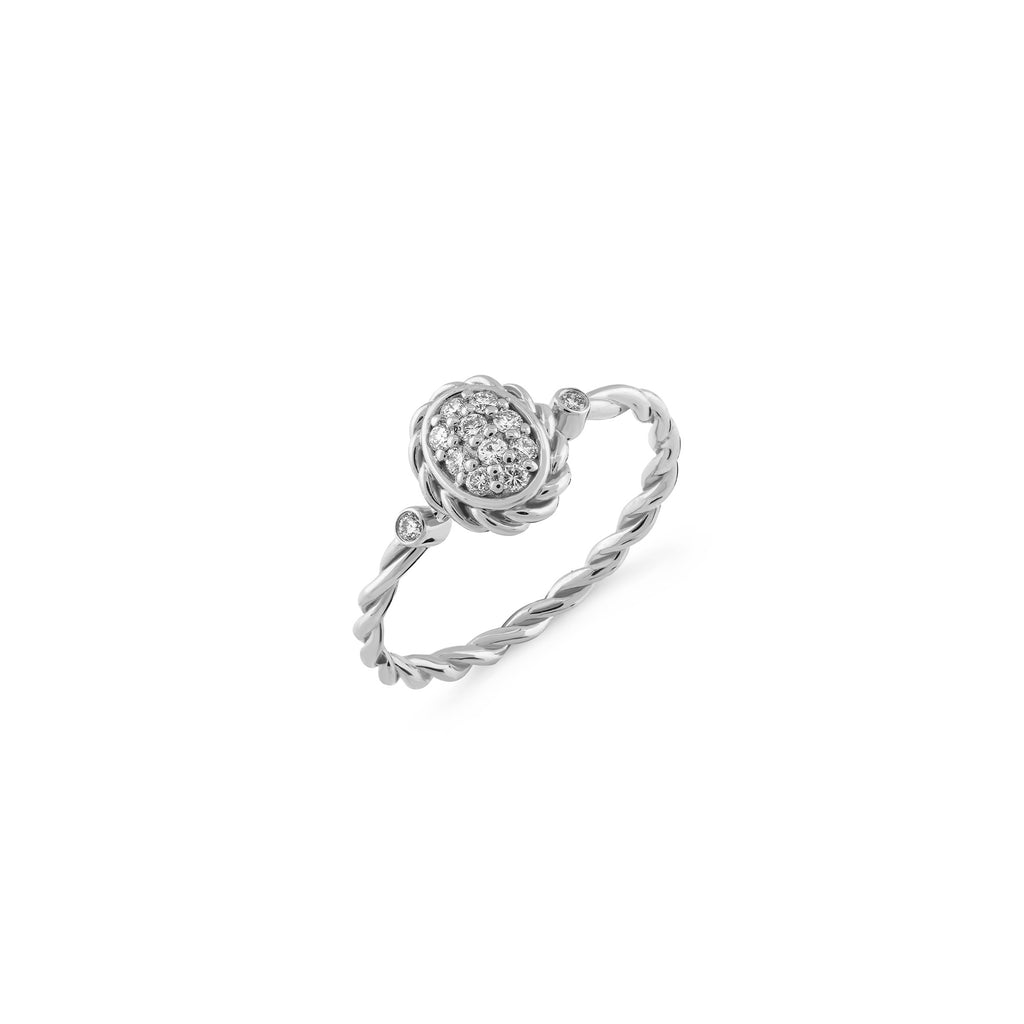 0.16 ct Burgulu Neo-Retro Pırlanta Yüzük / 14 Ayar Beyaz Altın