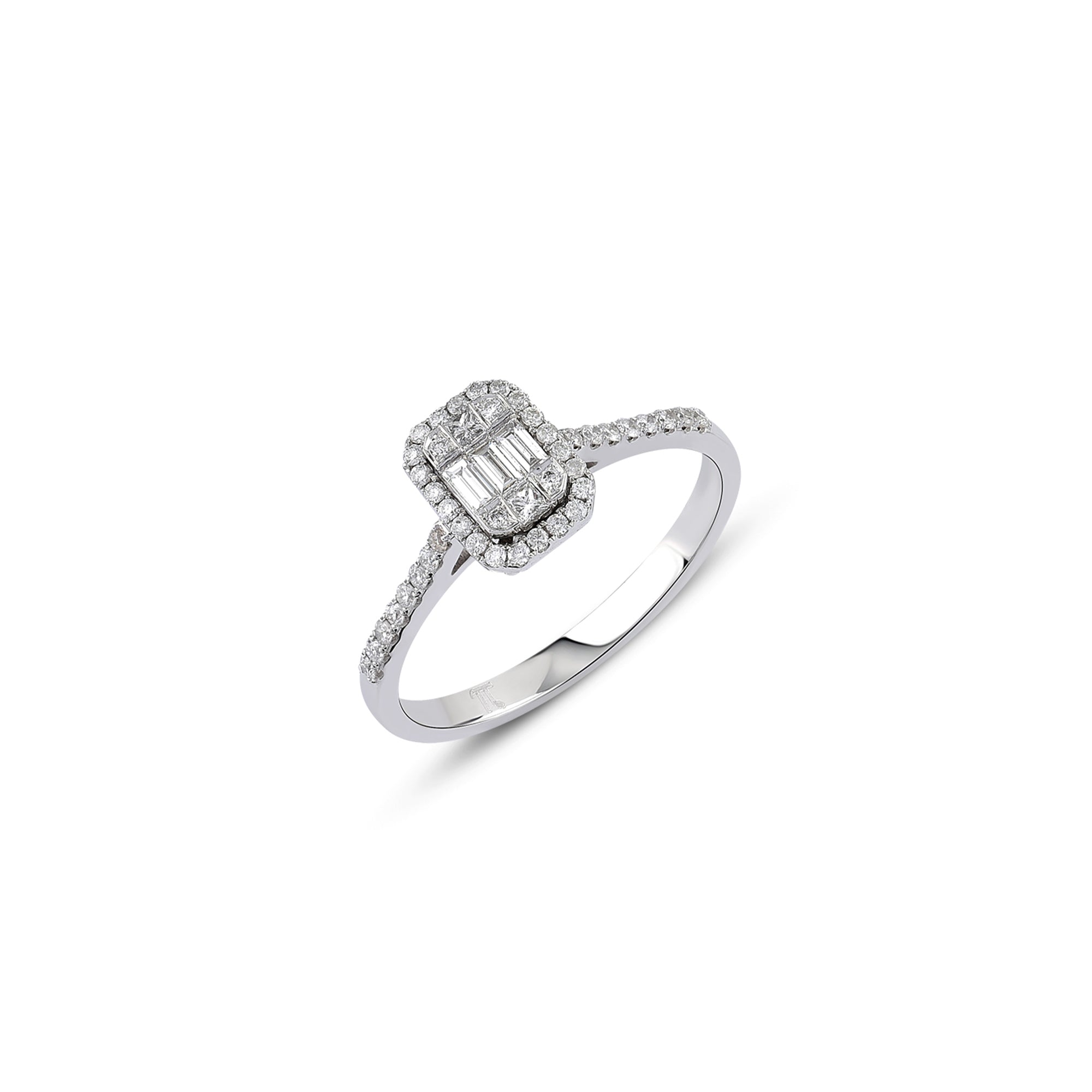 0.32 ct Yan Taşlı Pırlanta Baget Yüzük / 14 Ayar Beyaz Altın