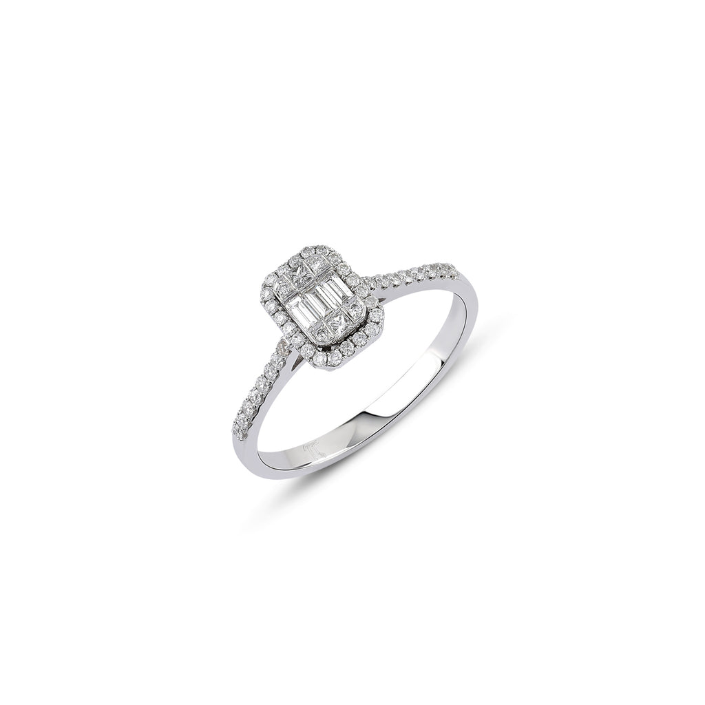 0.32 ct Yan Taşlı Pırlanta Baget Yüzük / 14 Ayar Beyaz Altın