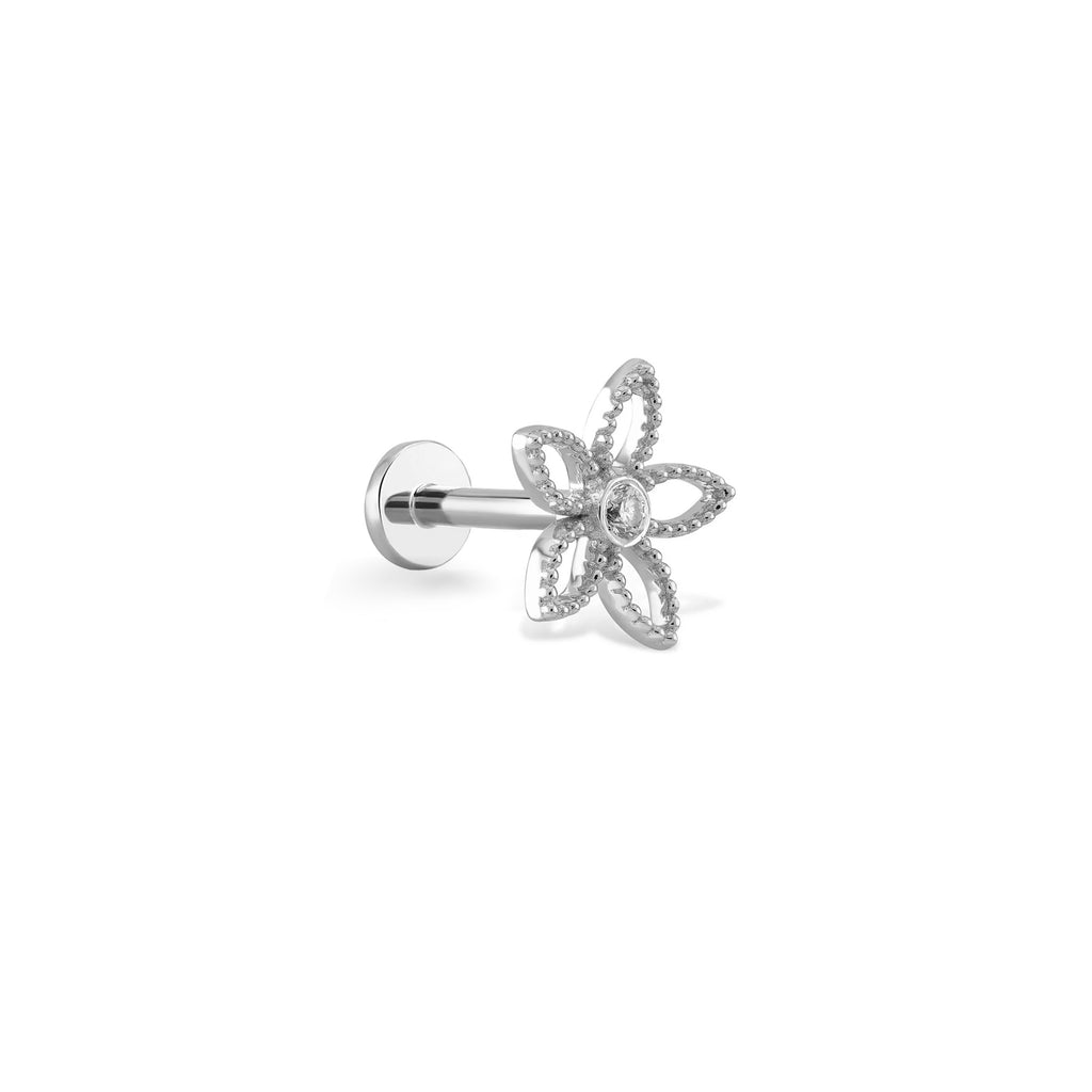 Nergis Çiceği Pırlanta Piercing / 14 Ayar Beyaz Altın