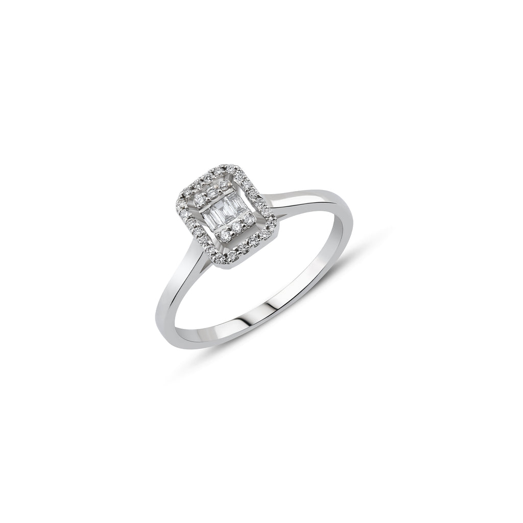 0.13 ct Pırlanta Baget Yüzük / 14 Ayar Beyaz Altın