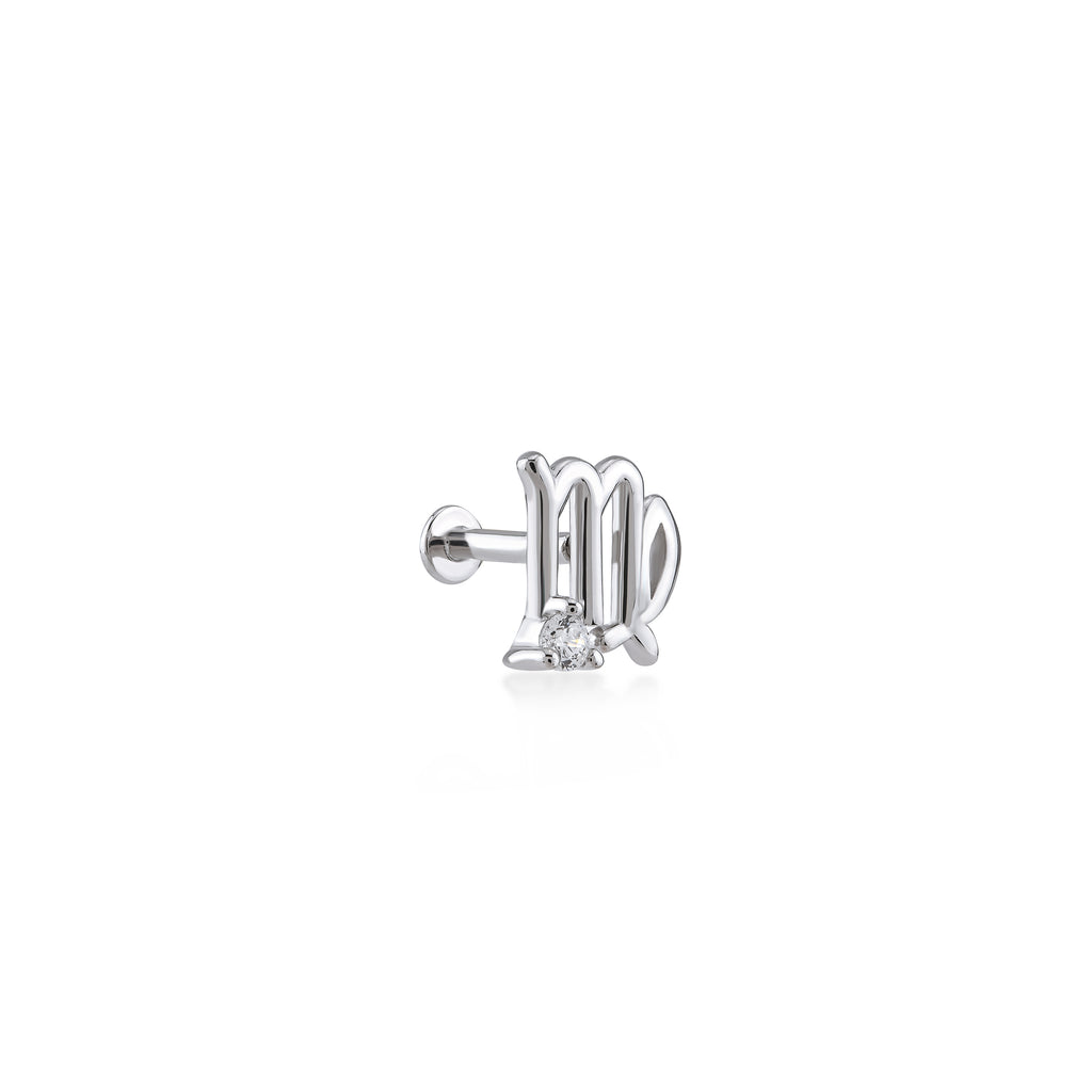 Virgo Başak Burcu Taşlı Altın Piercing / 14 Ayar Beyaz Altın