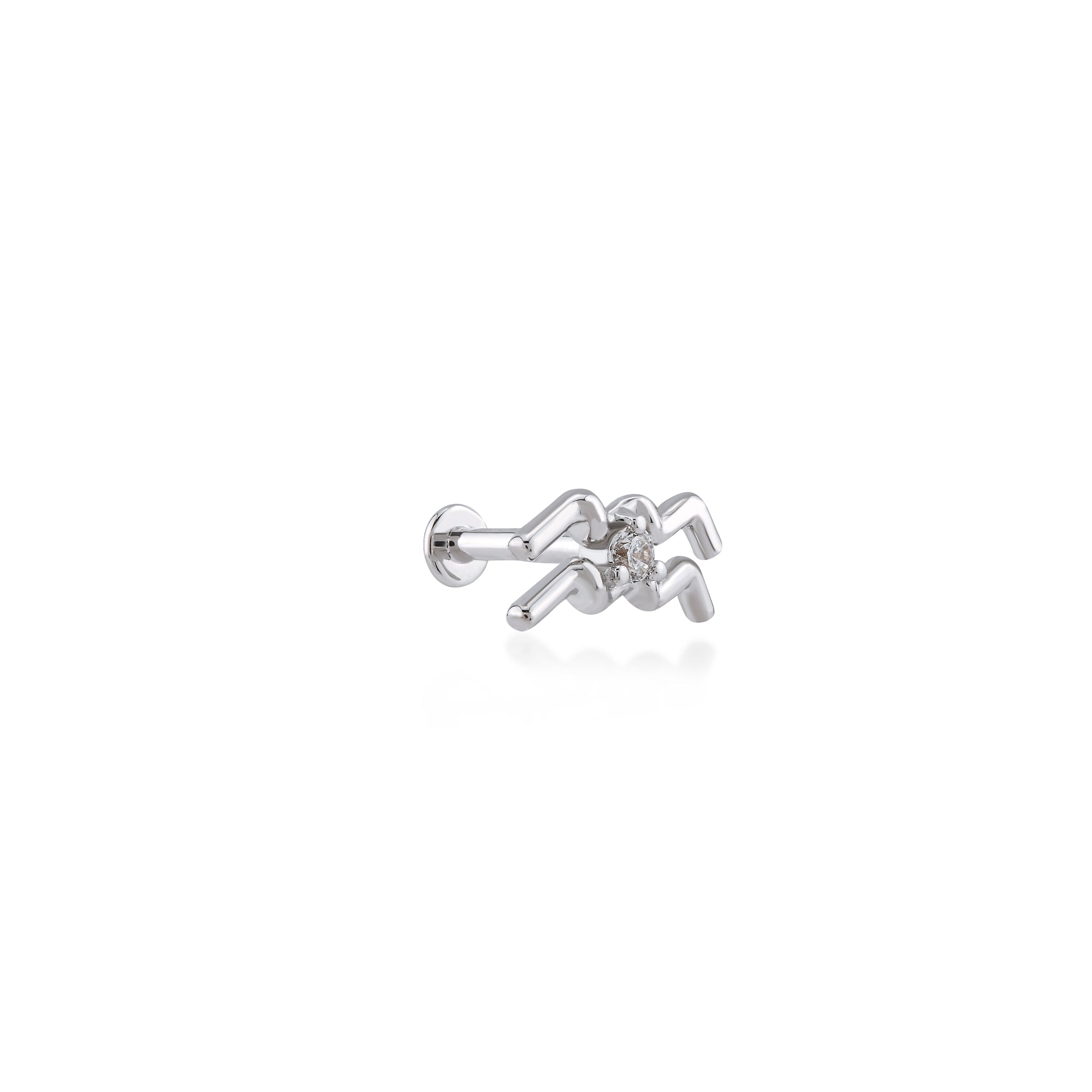 Aquarius Kova Burcu Taşlı Altın Piercing / 14 Ayar Beyaz Altın
