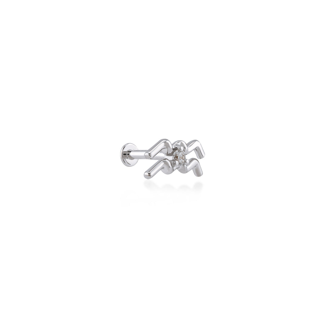 Aquarius Kova Burcu Taşlı Altın Piercing / 14 Ayar Beyaz Altın