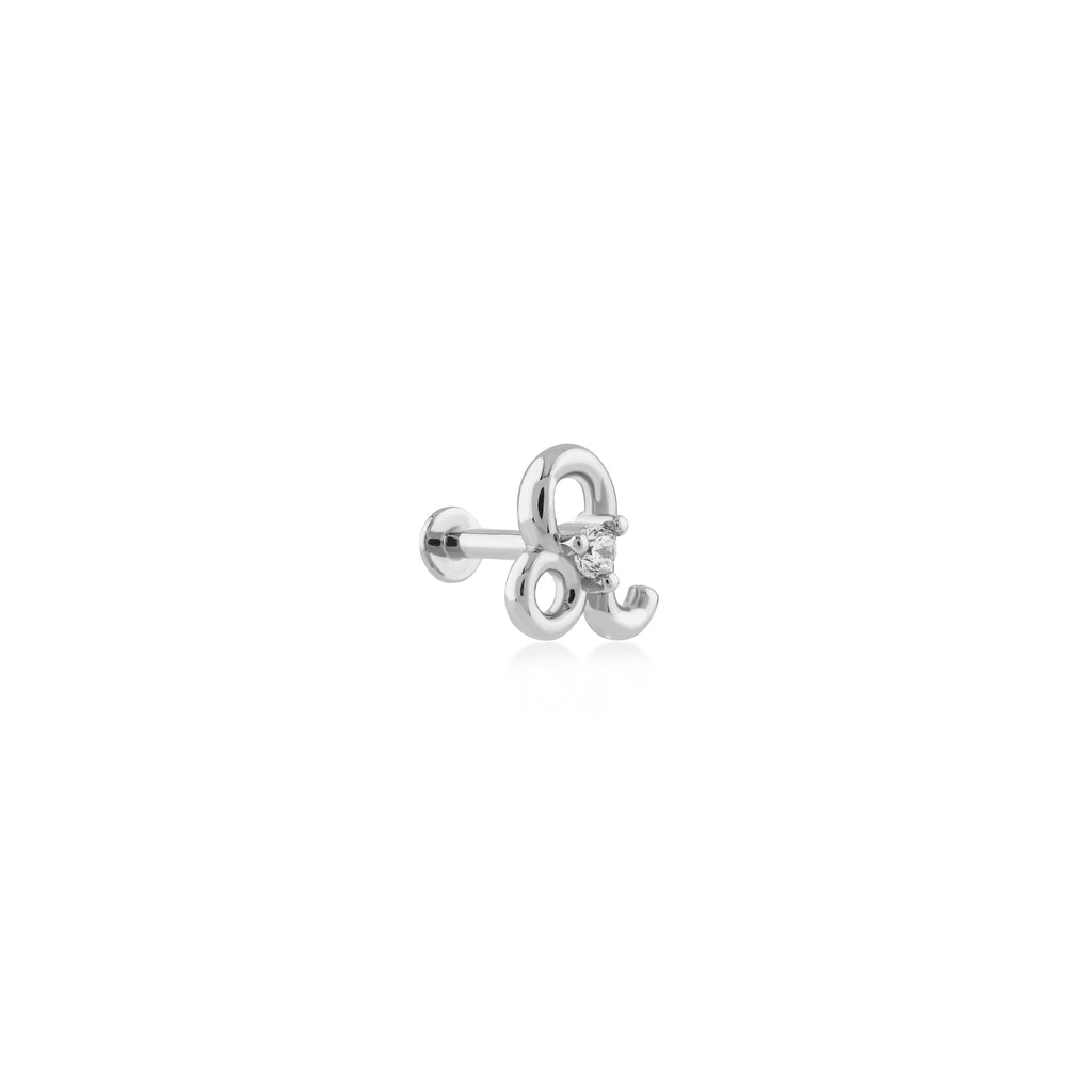 Leo Aslan Burcu Taşlı Altın Piercing / 14 Ayar Beyaz Altın