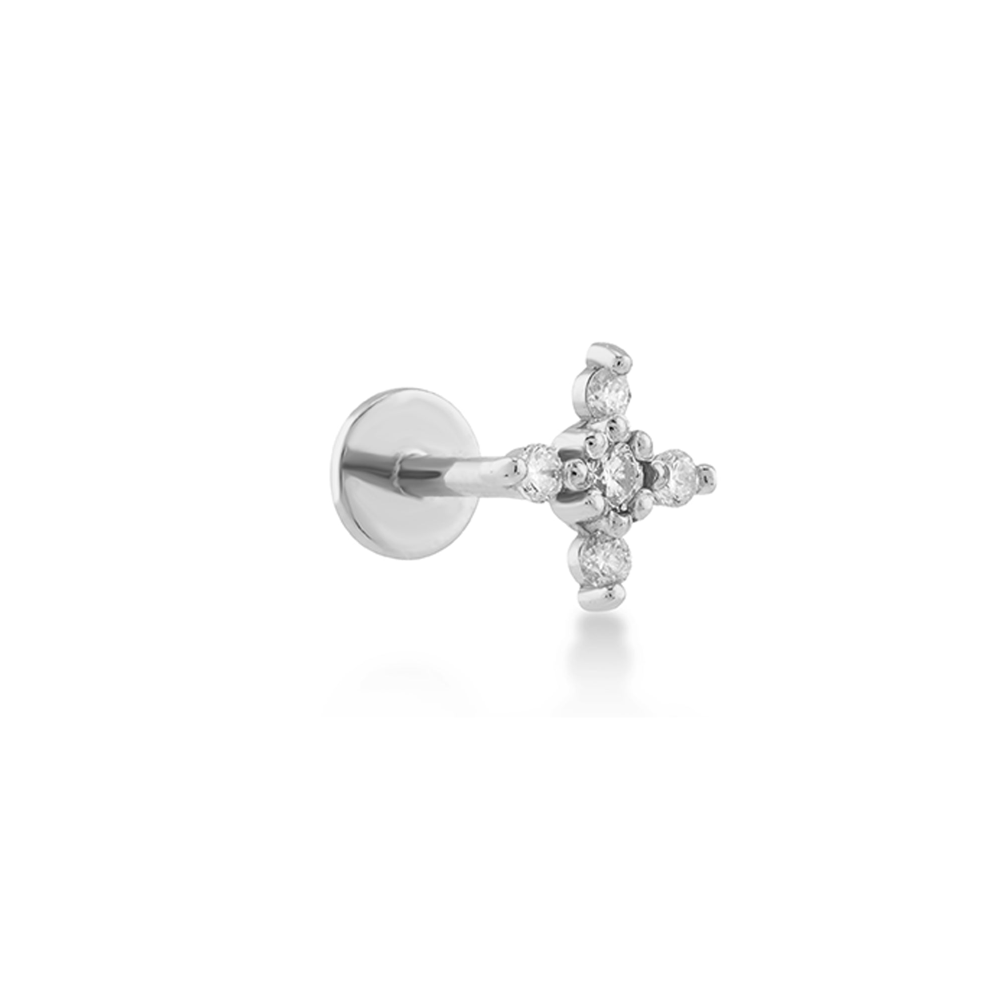 Beş Taşlı Pırlanta Piercing / 14 Ayar Beyaz Altın